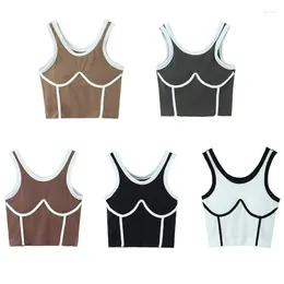Camisoles & Tanks Womens Sexy Sleeveless Top With Pad Contrast Color Bar Line Casual Crop