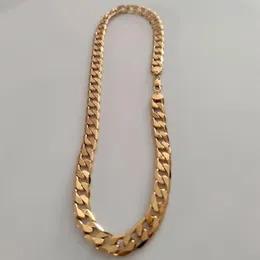 Masculino 24k selo sólido amarelo ouro acabamento link corrente cuba colar grosso grosso 12 mm pesado imagem original2141