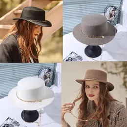 Berets Fedora Hat Women Wool Hats Luxury Wide Brim Chapeu Homem Panama 2023Autumn Winter Size 55-58CM