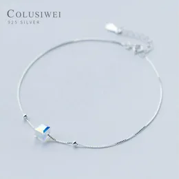 Colusiwei Genuine 925 Sterling Crystal Cube Silver Anklet for Women Charm Bracelet of Leg Ankle Foot Accessories Fashion2234