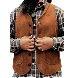 Men's Vests Suede Leather Vest Cowhide Waistcoat Man Western Cowboy With Pockets