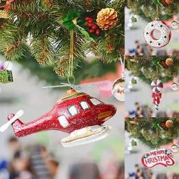 Weihnachtsdekorationen, Kugelbaum, roter und weißer Hubschrauber, Donut-Dekoration, kleiner Anhänger, Kristall-Hängeleuchter, Navidad 2023