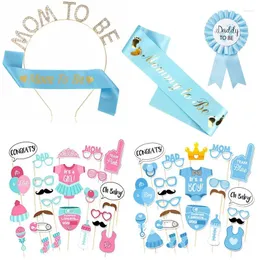 Party Decoration Baby Shower Mommy to be Dad Blue/Pink Badge Shoulder Strap Sash Set Kön avslöja gåvor födelsedagsmaterial