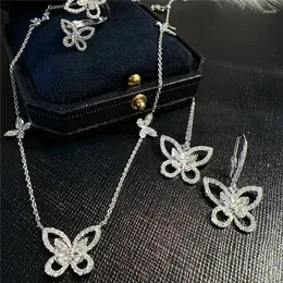 Cluster Rings Butterfly Jewelry Set Luxury 925 Silver Color Shiny Cubic Zirconia Charm Ladies Wedding Dainty Jewlery Gifts
