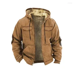 Men's Hoodies 2023 Winter Zip-up Fleece Coat Jackets Brown Green Sweatshirt Man Outerwear Streetwear Long Sleeve Cardigan Hooded