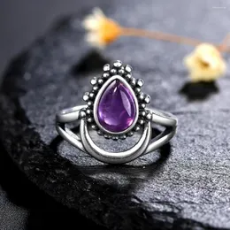 Cluster Rings Vintage 925 Silver Jewelry Finger For Men Women 6 9mm Water Drop Natural Amethyst Wedding Anniversary Party Gifts