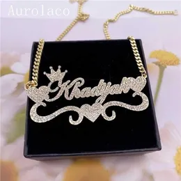 AurolaCo Custom Name Necklace with Diamond Bling Stainless Steel Gold plate For Women Gift 220119191E