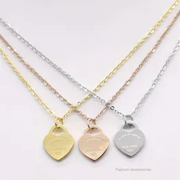 Tiffanyin Necklaces Classic Stainless Neck Short Jewelry 18k Gold Titanium Steel Single Peach Heart Y00j