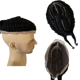 Brazilian Virgin Human Hair Replacement #1B Black Root Afro Corn Braids 8x10 Full Lace Toupee for Black Man