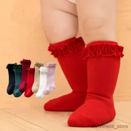 Calzini per bambini Calzini con volant per bambini Calzini per bambine per bambini Calzini alti al ginocchio per bambina Calzini lunghi in pizzo di cotone solido Calza lunga natalizia per regalo da 0 a 3 anni