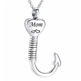 New Titanium Steel Cremation Fish Hook Heart Pendant Keepsake Urn Necklace For Ashes Memorial Jewelry Memento253A