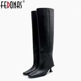 Boots FEDONAS Fashion Women High Heels Genuine Leather Autumn Winter Long Warm Knight Female Shoes Woman 231204