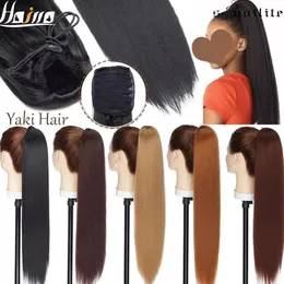 Perucas sintéticas Hairro 22inch Yaki Long Afro Puff Ponytail Kinky Cabelo Natural Sintético Kinky Straight Drawstring rabos de cavalo com faixa elástica 231204