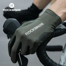 Sporthandskar Rockbros Summer Cycling Gloves Breattable Mtb Road Cykel Non-Slip Gloves Pekskärm Fjäder Full Finger Motorcykel Ridningshandskar 231204
