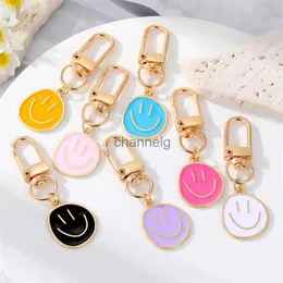 Key Rings Cute Face Keychain Yellow Pink Blue Black Enamel Metal Key Ring Bag Accessories For Women YQ231204