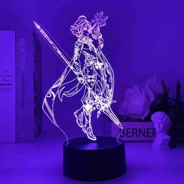 ナイトライトGenshin Impact Night Light 3D Illusion Anime Lamp for Bedroom Decor Led Light Atmosphere Bedside Night Lamps Genshin KidsギフトYQ231204