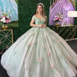 Light Green Shiny Stunning Bahama Sweet 16 Quinceanera Dresses Sequins Lace Applique Ball Gown Vestido De 15 Anos Lace-Up