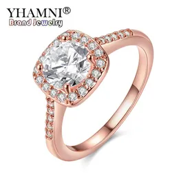 YHAMNI Original Fashion Real Rose Gold Rings For Women 1ct 6mm Top Quality Rose Gold Ring Jewelry AR035282V