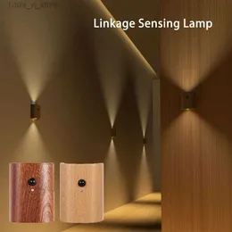 Luces nocturnas LED Conexión de madera Sensor de movimiento Luces nocturnas Luces de pared USB Tipo-C Lámpara nocturna Mesita de noche magnética Luces de iluminación para dormitorio YQ231204