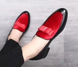 High Quality Men Formal Shoes Bowknot Wedding Dress Male Flats Gentlemen Casual Slip on Shoes Black Patent Leather Red Suede Loafe3205640
