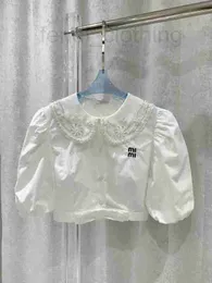 Koszulki damskie Bluzki projektantka marka 2023 Summer Nowa haftowa koszula z bąbelkami z rękawami bąbelkowymi, biały styl słodki temperament luźne dopasowanie Imz1