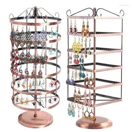Smyckespåsar 288 Hål Brown Metal Display Shelf Square Revolving Earring Necklace Showcase Rack Stand Holder313e