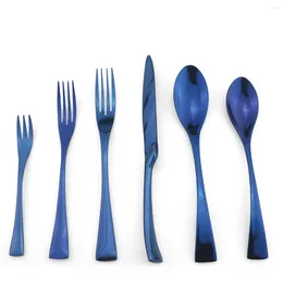 Dinnerware Sets Luxury Vintage 304 Stainless Steel Cutlery Tableware Set Dinner Knife Fork Black Rose Gold Blue Teaspoon 6PCS
