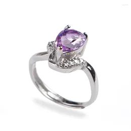 Cluster Rings Genuine Natural Purple Crystal Quartz Transparent Stone Bead Adjustable Size Women Nice Stering Sliver Ring 9 6 4mm