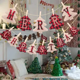 Party Decoration Merry Christmas Garland Burlap Tree Banner Felt Year Red Square Flag Backdrops