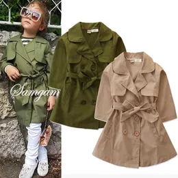 Tench Coats 2020 Spring Summer Baby Girls Jackets and Coats 여자 스타일 재킷 여자 옷 허리띠 소녀 바람발기 코트 2-7 년 T231204