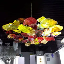 Lampadario in vetro di Murano Piatti floreali Lampada d'arte per hotel Design italiano Decorazione per la casa Hotel Illuminazione a sospensione Diametro 60 pollici