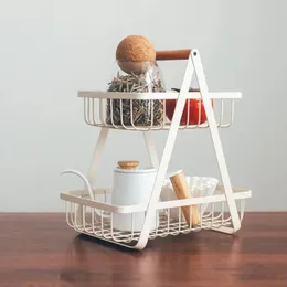 Storage Baskets 2 Tier Nordic Style Iron Wire Vegetables Fruits Holder For Kitchen Countertop Organizer Rack Breadbasket 231204