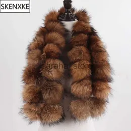 Scarves 2023 New Style Fashion Pompoms Lady Real Raccoon Fur Scarves Women Winter Warm Natural Fox Fur Scarf Fluffy Genuine Fur Muffles J231204