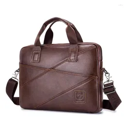 Briefcases TopFight Leather HandBags Coffee Color Men's Briefcase Business Bag 14inch Laptop Bolso Hombre Bolsa Masculina Shoulder Bags
