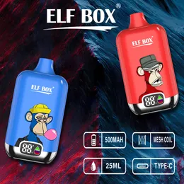 Elf Box Digital Puff 12000 Disponible Vape 500mAh 12K Puffs E Cigarettinladdningsbart batteri 12 smaker Elfstänger 0% 2% 5% kapacitet pod 25 ml oljevap penna vs bang puff 12k