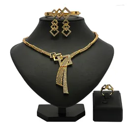 Necklace Earrings Set Dubai 24K Gold Plated Designer Custom Jewelry Woman Moroccan Arabic Luxury Jewels Wedding Bridal Jewellery