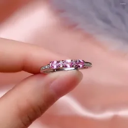 Cluster-Ringe, süßer rosa Saphir-Ring für junge Mädchen, insgesamt 0,6 ct, 3 mm, 4 mm, natürliches Silber, 18 Karat Vergoldung, 925-Schmuck