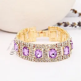 Link Chain Gold Bracelets for Women Crystal Rhinestone Tennis Link Banles Wedding Bridal Jewelry B021246K