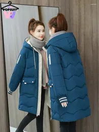 Casacos de trincheira femininos no inverno mulheres jaquetas casuais longo parka algodão gola com capuz punhos fechando à prova de vento viajando