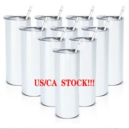 US/CA Stock 20oz Sublimation Tumblers Mugs Stainless Steel Insulated Double Walled Thermos Water Bottles 25pcs/Carton Fast Delivery 0324