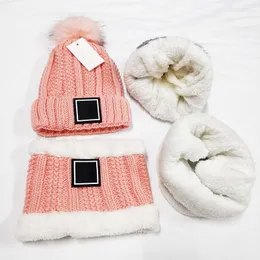 Gorro de duas peças, chapéu e cachecol, bonés clássicos de lã, design de inverno, xale, chapéus de grife, cachecóis, gorro de lã, lenços envoltórios, 5 cores, rosa, equipamento quente