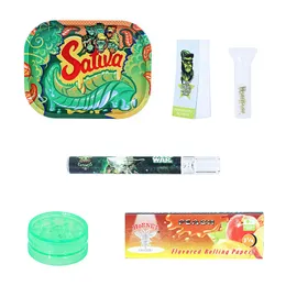 6 IN 1 Manufacture 18x14cm tray glass pipe hookahs one hitter bat mini pipe Grinder rolling paper 6-in-1 smoking set