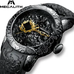 MEGALITH Fashion Gold Dragon Sculpture Watch Men Quartz Watch Waterproof Big Dial Sport Watches Men Watch Top Luxury Brand Clock L254r
