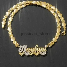 Pendant Necklaces Personalized Custom Gold Plated Name Necklace with Heart Double Layer Two Tone Nameplate Necklace XOXO Chain Jewelry Gift J231204