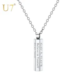 Charms U7 Anpassad graveringsstång Cylinder Halsband Rostfritt stål Kub Bar Pendant Anpassad Namn Datum Personliga smycken 231204