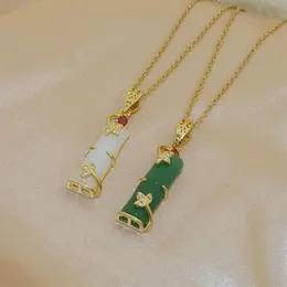 Verde jade nó titânio colar de aço moda feminina rico bambu clavícula corrente simples estilo étnico jóias217k
