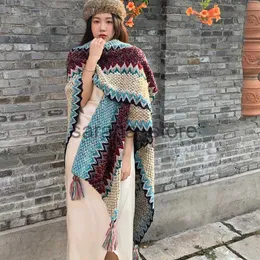 Lenços 2022 Mulheres de inverno de malha poncho xale bohe estilo quente cardigan capas étnicas geométricas franjadas xales mohair pashmina lenço de lã j231204