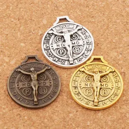 Lega Gesù Benedetto Patrono Medaglia Crocifisso Croce Charms Argento antico Oro Bronzo Pendenti 24x21mm L1658 Risultati dei gioielli Compone282P