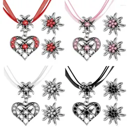 Necklace Earrings Set Heart Pendant Clavicular Chain Rhinestones Edelweiss Ear Jewelry For Daily Wear Drop