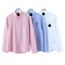 Amis Designer Shirt Topkwaliteit Aimain Love Geborduurd los shirt met lange mouwen voor mannen en vrouwen Oxford Draaiend Effen Kleur Opstaande kraag Paarmode